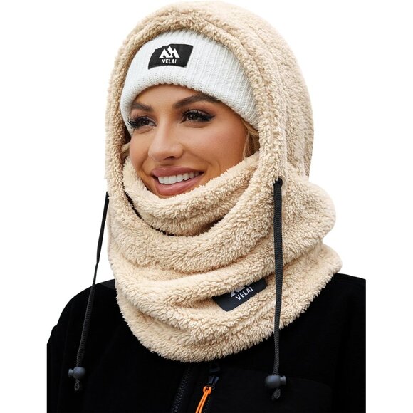 Women's Beige Winter Face Masks Windproof Scarf Cold Weather Hat Neck Warmer - Picture 1 of 7